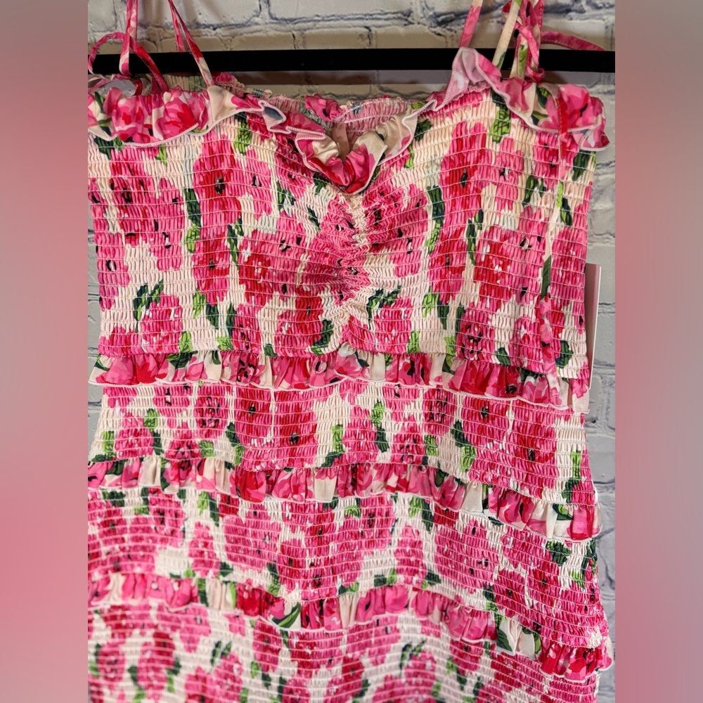 NWT Show Me Your MuMu Stella Smocked Pink Floral Soiree Wedding Midi Dress XL - Picture 4 of 12